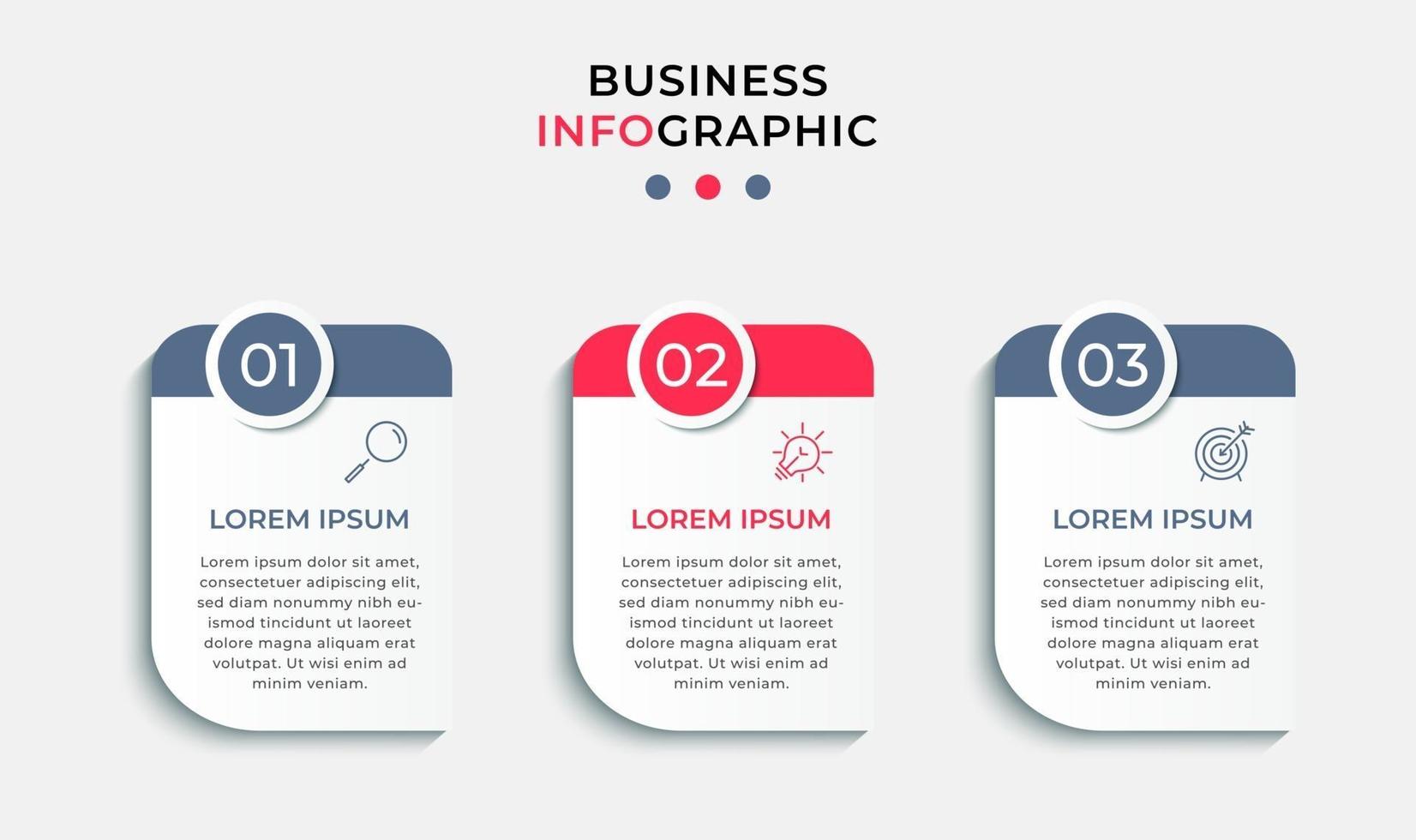 Infografik-Designvorlage mit Symbolen und 3 Optionen oder Schritten vektor