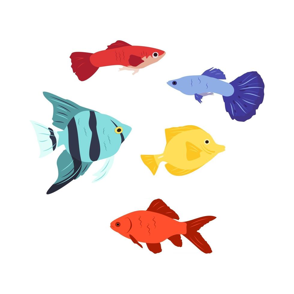 uppsättning ljusa ikoner av fisk. havets och havens natur vektor