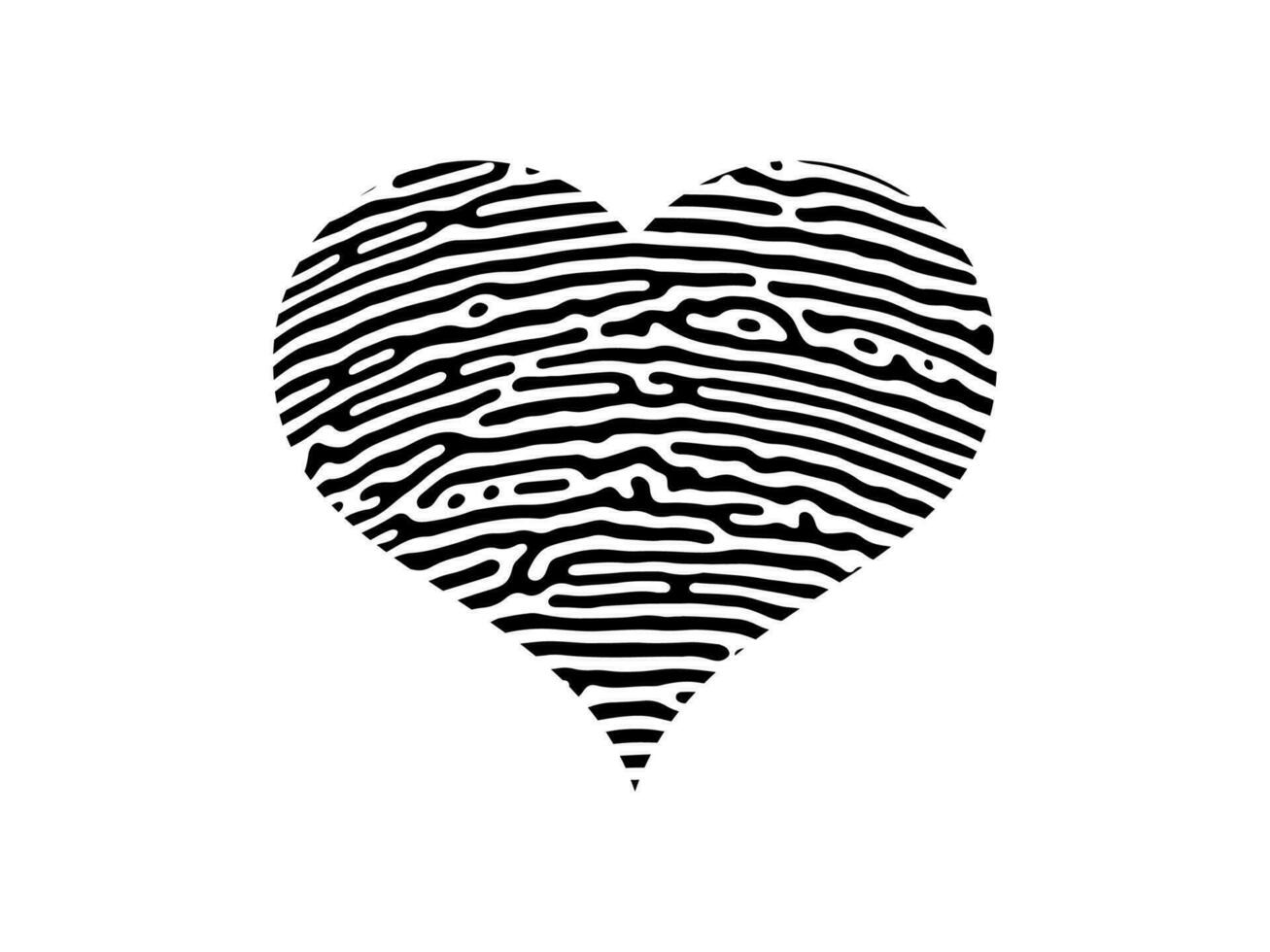 fingeravtryck hjärta silhuett. svart hjärta form mänsklig finger skriva ut isolerat på vit bakgrund. vektor illustration