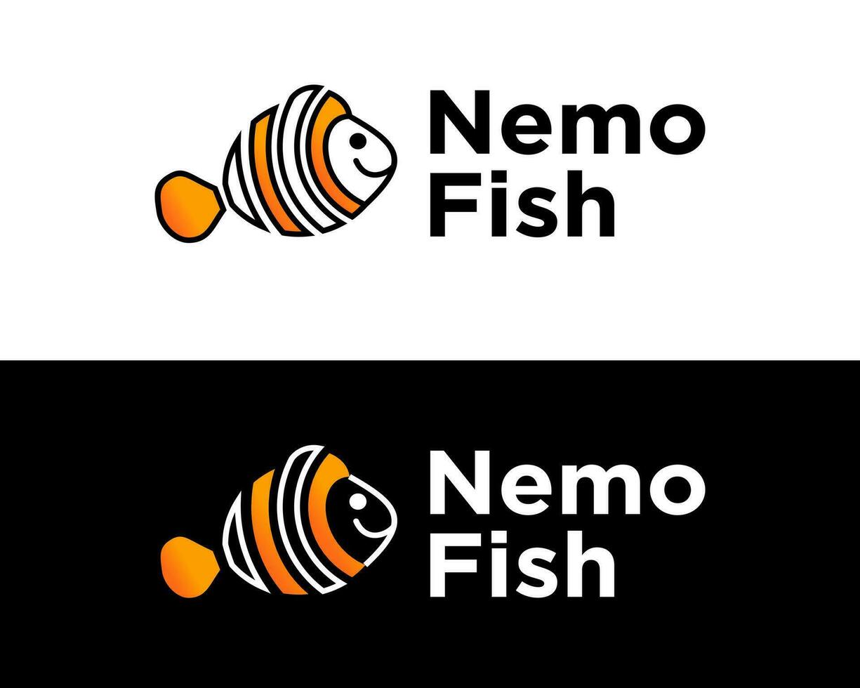 nemo Fisch Ozean Meer unter Wasser Leben Logo Design. vektor