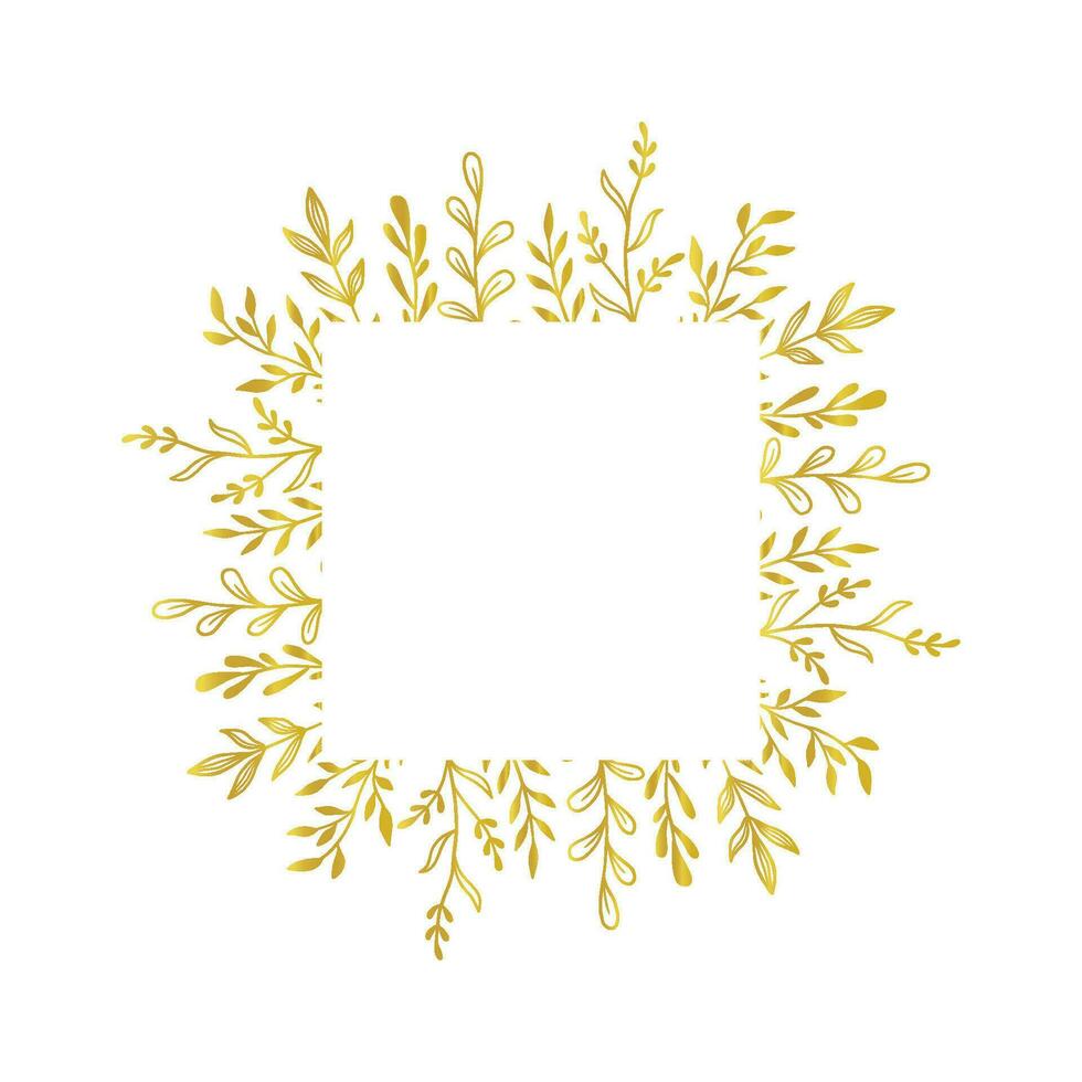 Gold Blumen- Platz Grenze. Vektor golden Blumen- Blatt Kranz Grenze. Hochzeit Platz Rahmen Design. Hand gezeichnet rustikal gedeihen elegant Rechteck rahmen. Vektor Illustration