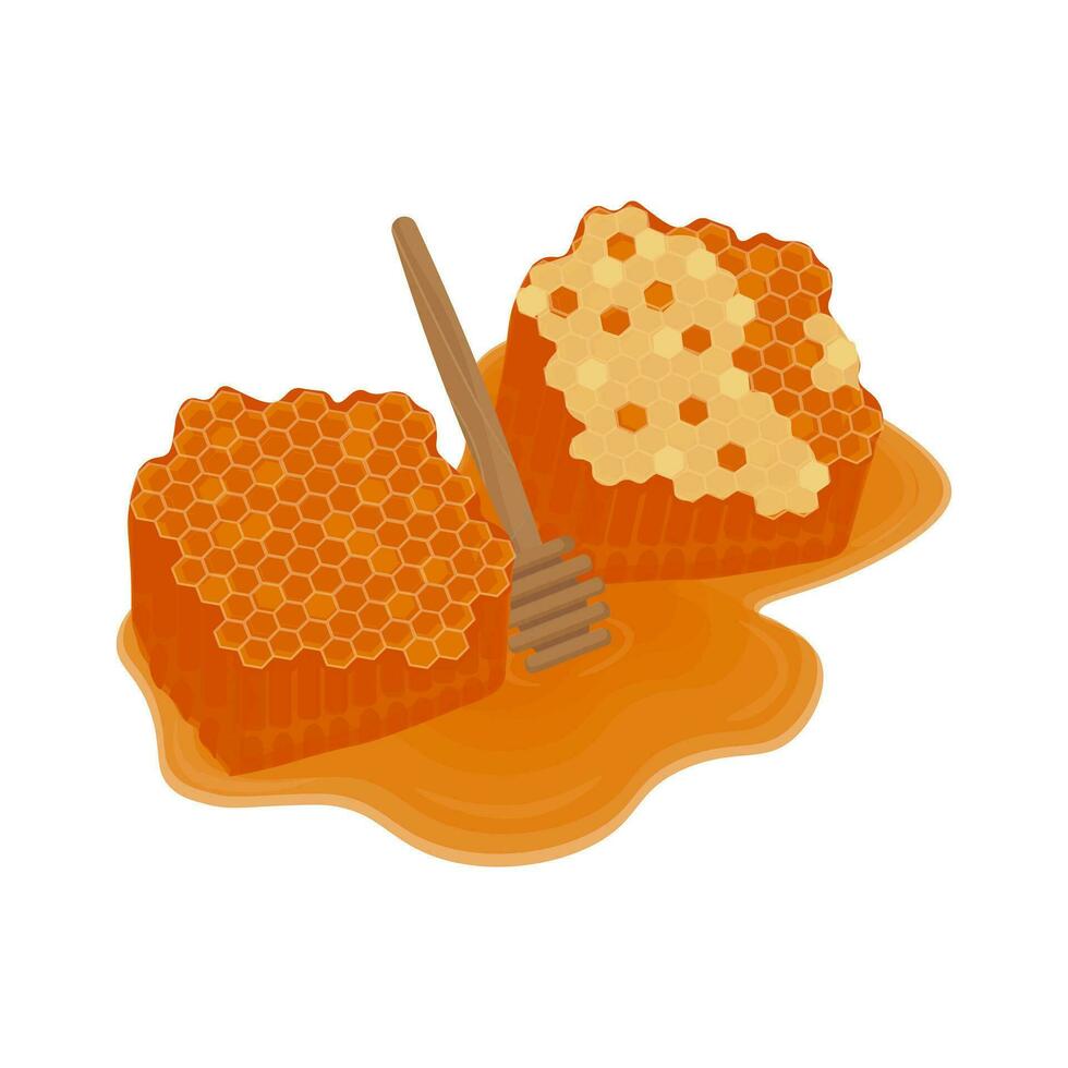 Bienenwabe mit Honig Schöpflöffel Vektor Illustration Logo