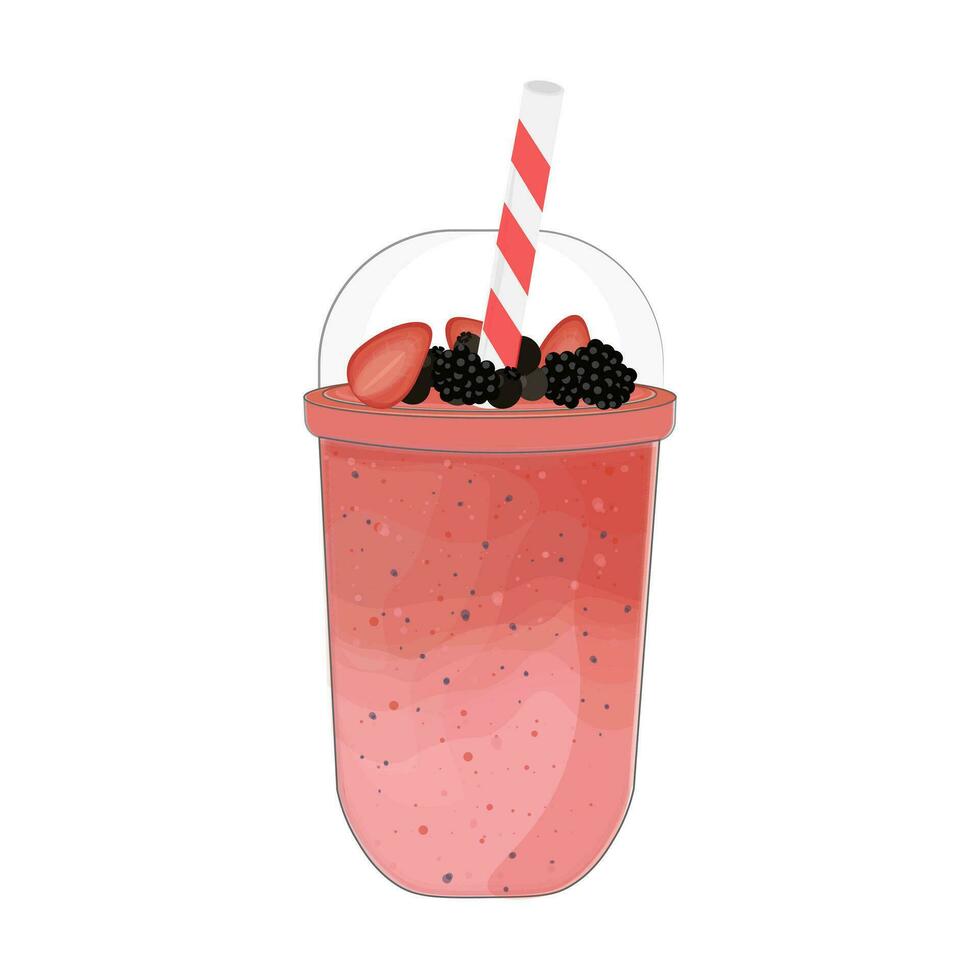 rosa jordgubb smoothie illustration logotyp i en plast kopp vektor