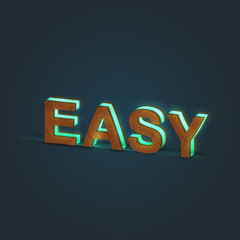 &#39;EASY&#39; - Realistische Darstellung eines Wortes, gemacht durch Holz und glühendes Glas, Vektor