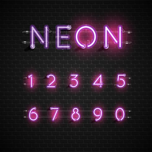 Hög detaljerad neon typsnitt set, vektor illustration