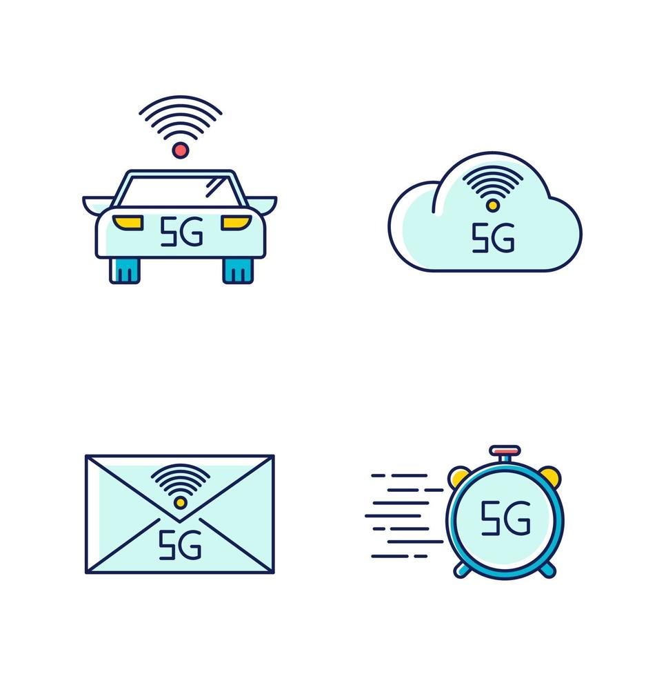 5g Wireless-Technologie RGB-Farbsymbole gesetzt vektor