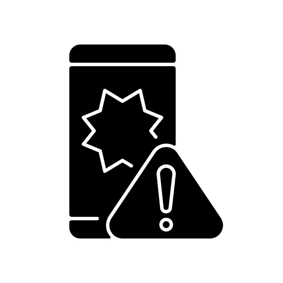 telefonen kraschar svart glyph -ikon vektor