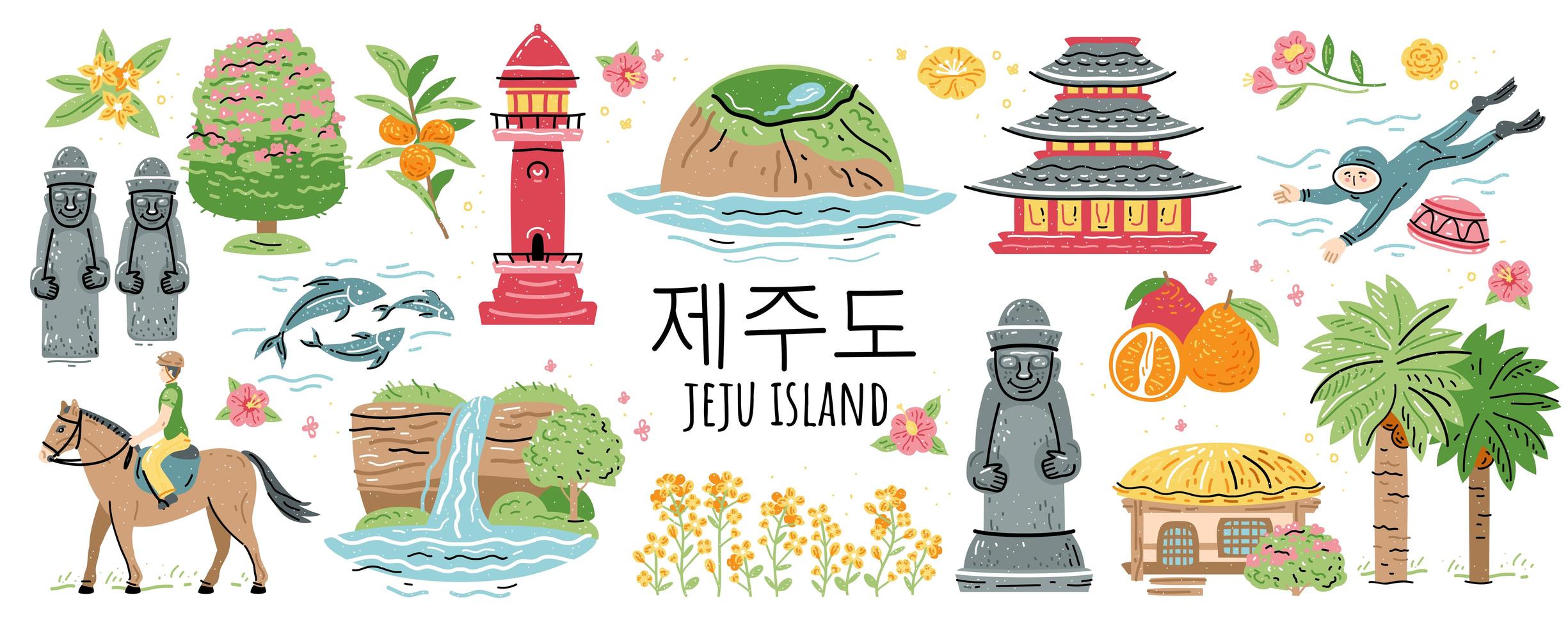 Välkommen till Jeju Island, Sydkorea resesymbol vektor illustration