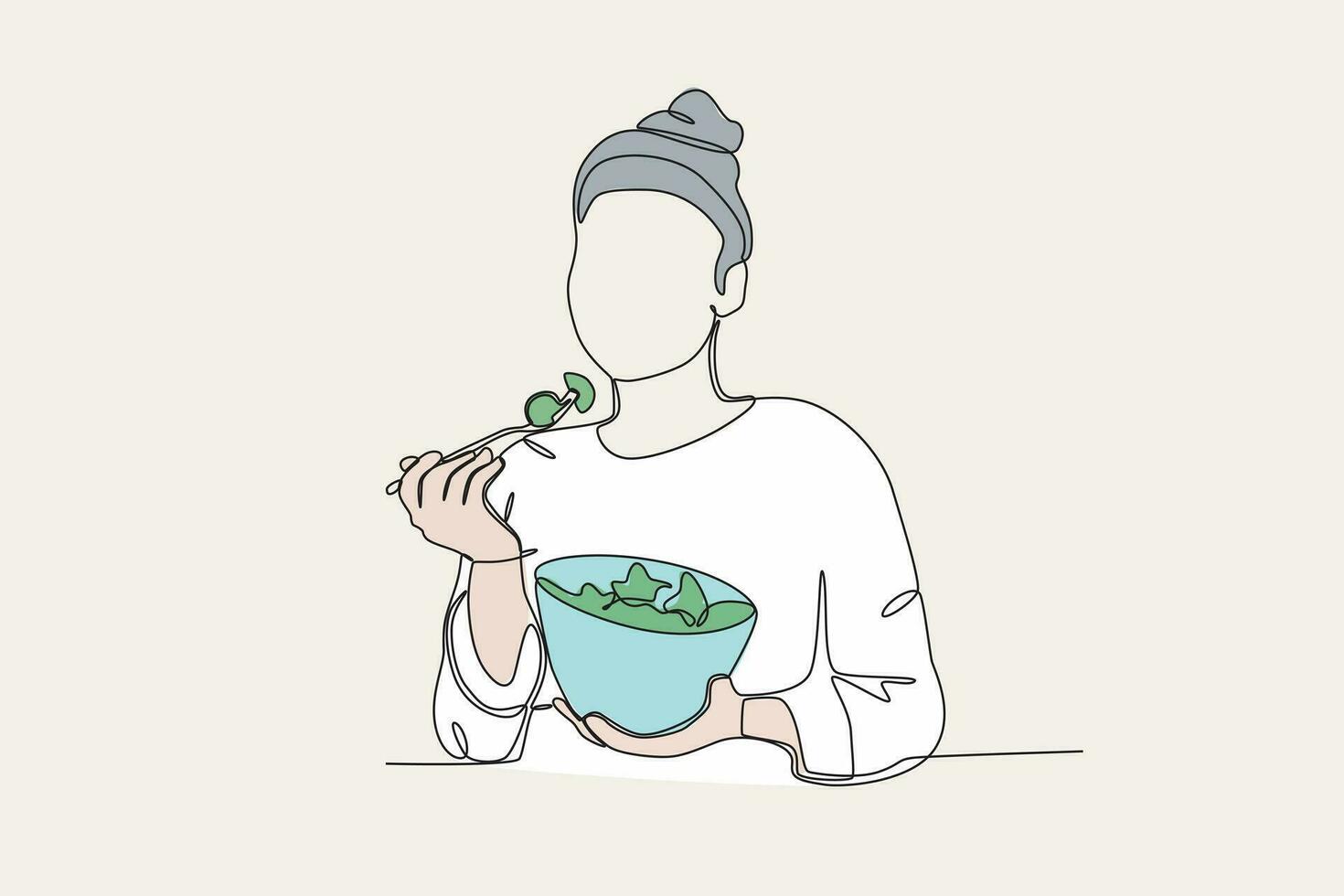 färgad illustration av en kvinna äter sallad vektor