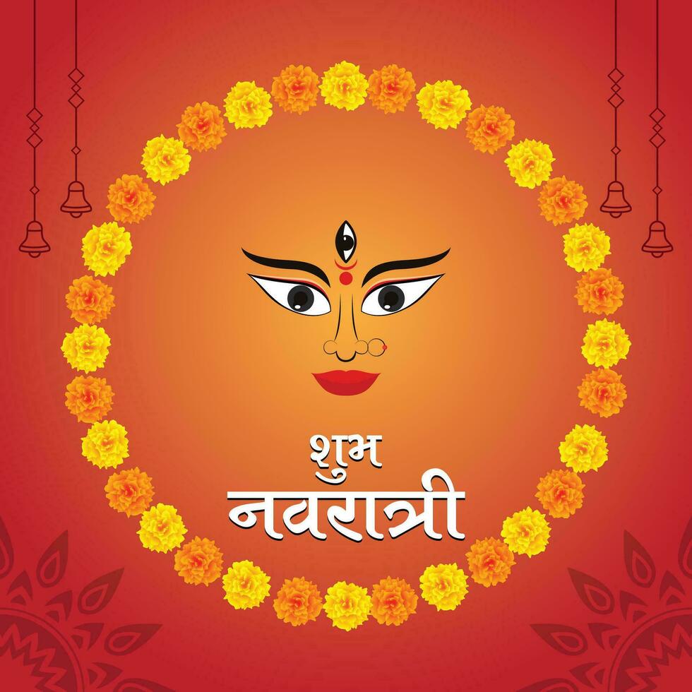 navratri kreativ Banner Design mit Göttin Durga Gesicht und Hindi Text Shubha Navaratri Vektor