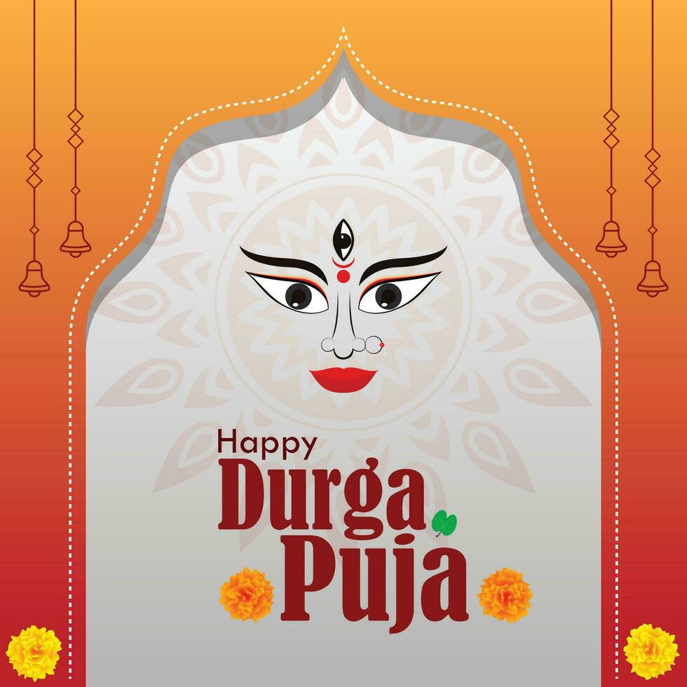 glücklich Durga pooja Banner Design mit Göttin Durga Gesicht Vektor Illustration