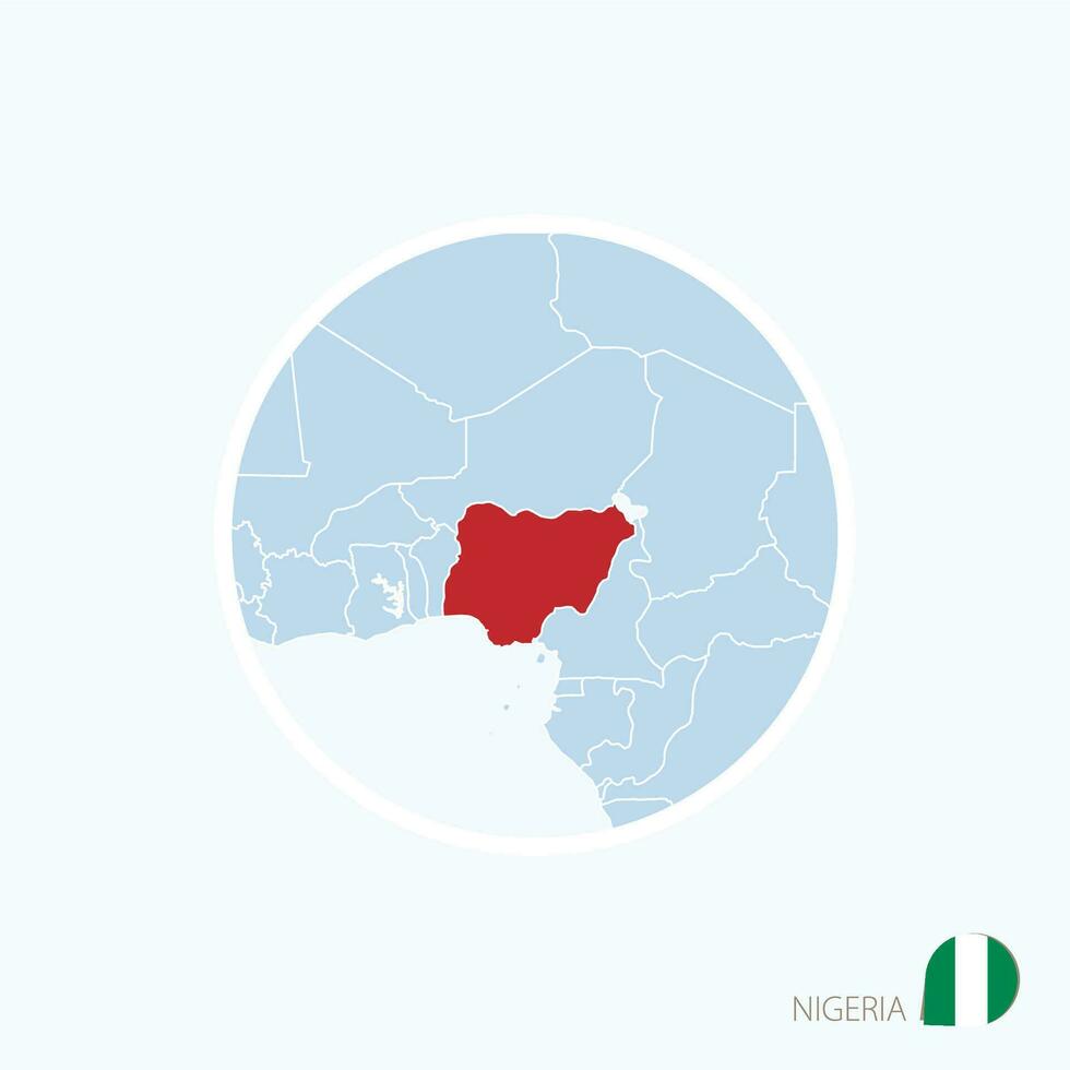 Karta ikon av nigeria. blå Karta av väst afrika med markerad nigeria i röd Färg. vektor