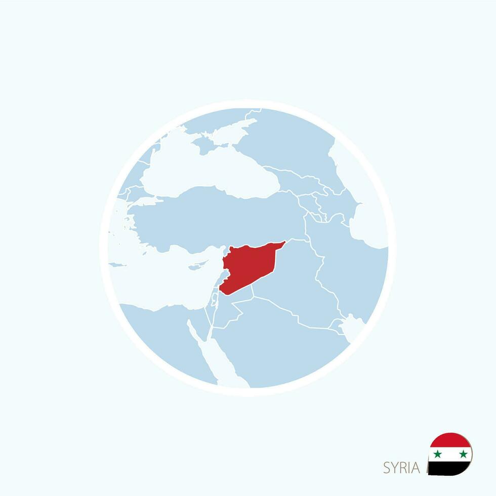 Karte Symbol von Syrien. Blau Karte von Mitte Osten mit hervorgehoben Syrien im rot Farbe. vektor