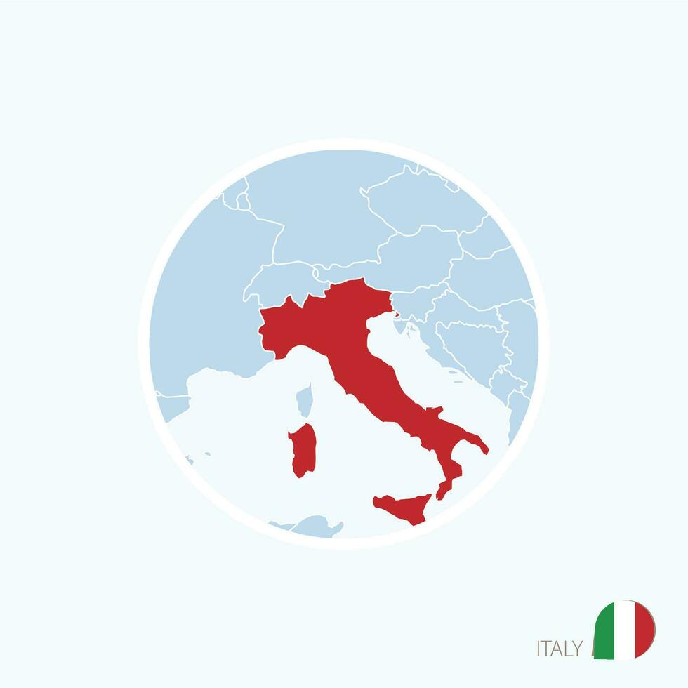 Karte Symbol von Italien. Blau Karte von Europa mit hervorgehoben Italien im rot Farbe. vektor