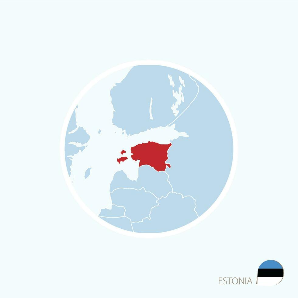 Karta ikon av estland. blå Karta av Europa med markerad estland i röd Färg. vektor