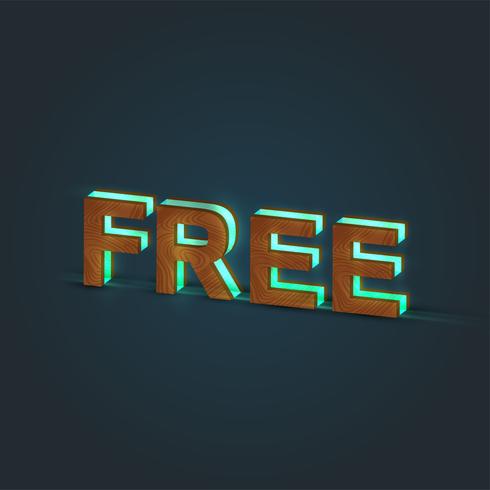 &#39;FREE&#39; - Realistische Abbildung eines Wortes, gemacht durch Holz und glühendes Glas, Vektor