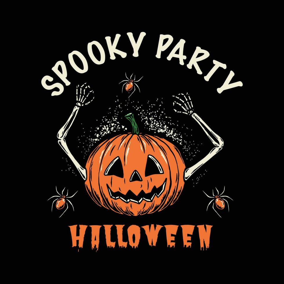 Etikette Logo mit ein unheimlich Kürbis mit ein Schädel Gesicht zum Halloween Vektor Illustration