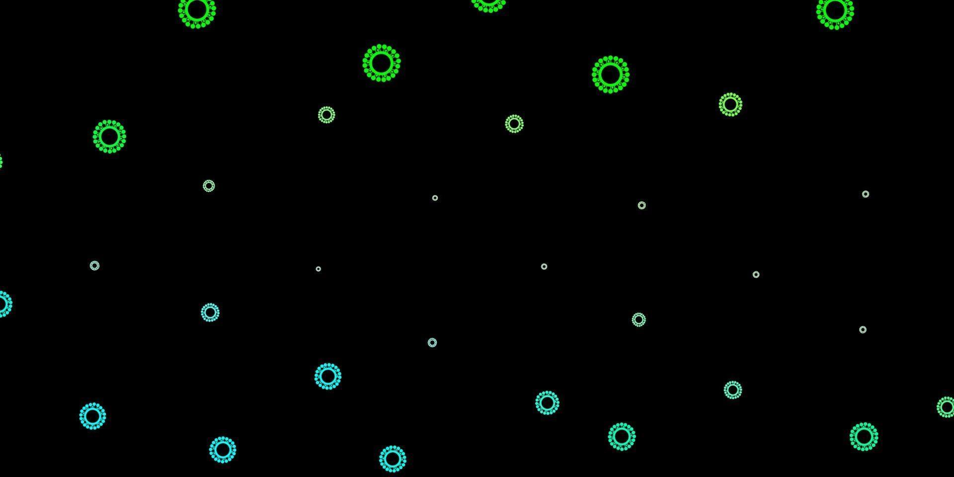 mörkgrön vektorbakgrund med covid-19 symboler. vektor