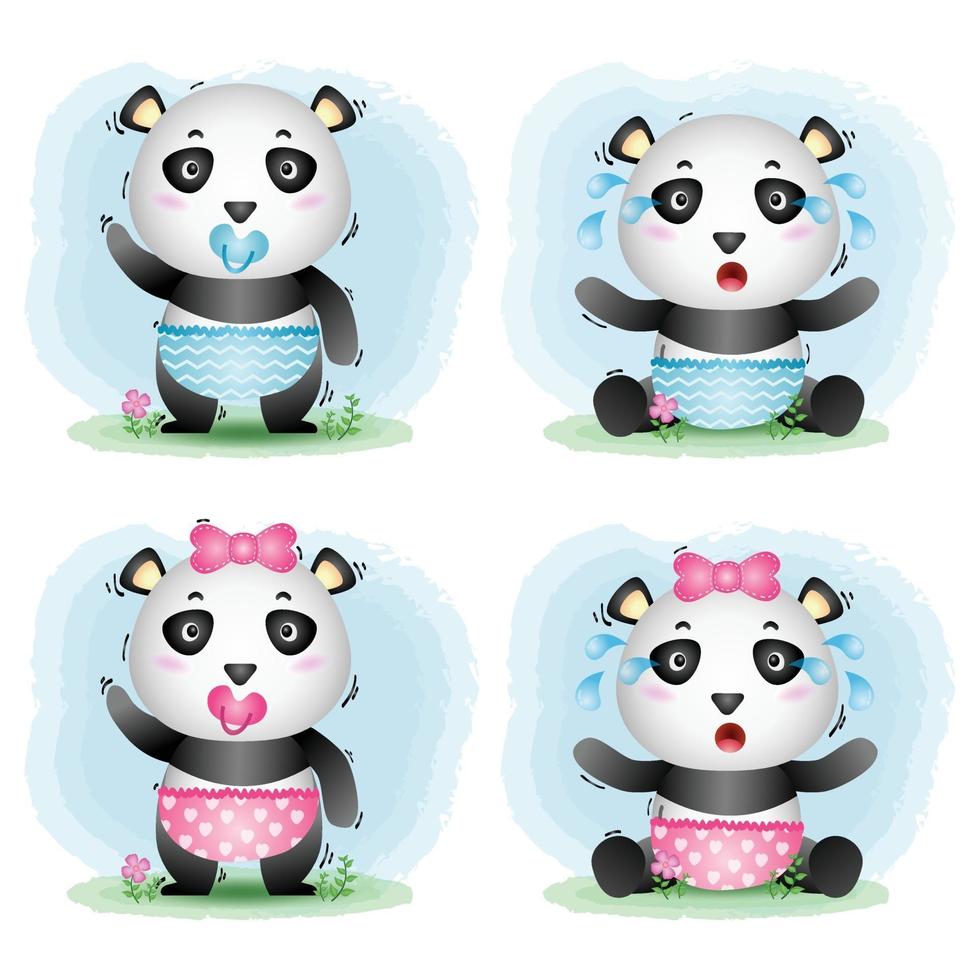 süße Baby-Panda-Kollektion im Kinderstil vektor