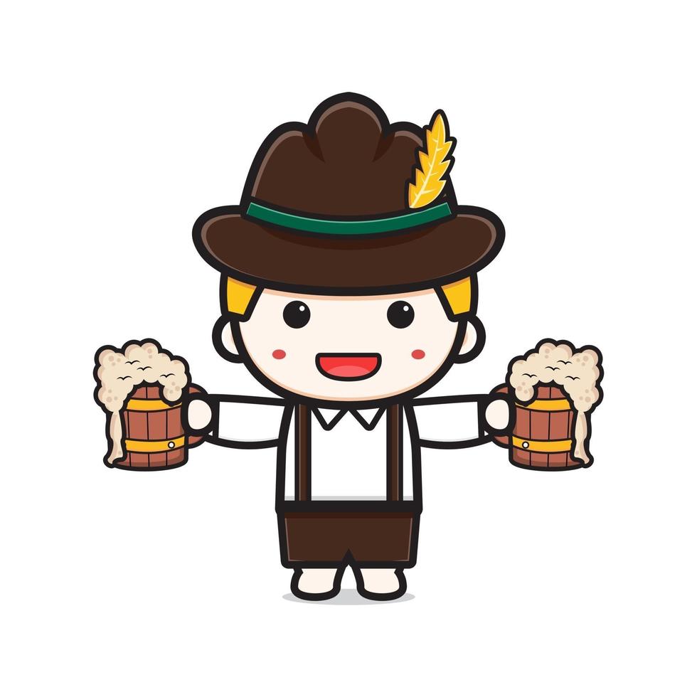 süßer junge feiern oktoberfest cartoon icon illustration vektor