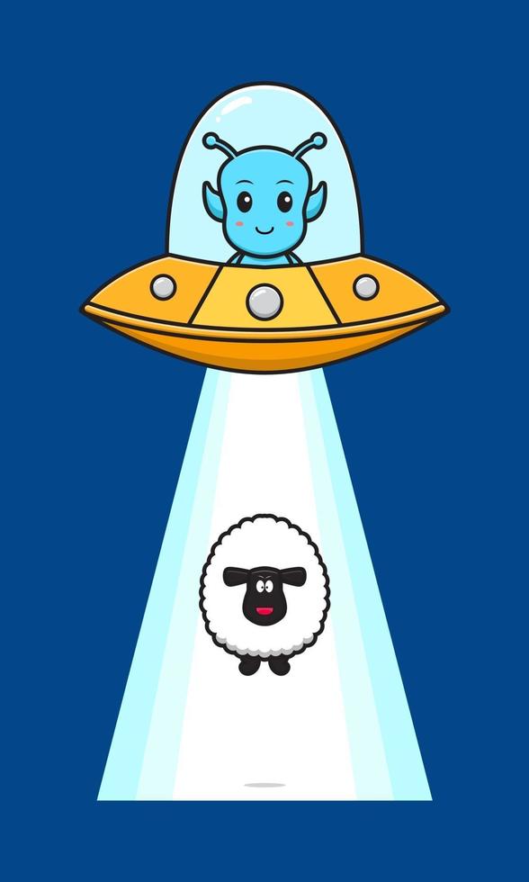 söta får sugs in av främmande ufo tecknad ikon illustration vektor