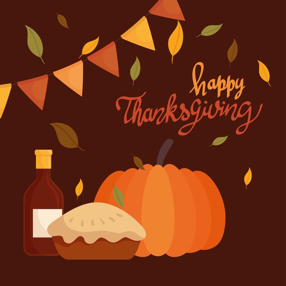 Happy Thanksgiving-Feier-Schriftzug-Karte mit Kürbis vektor