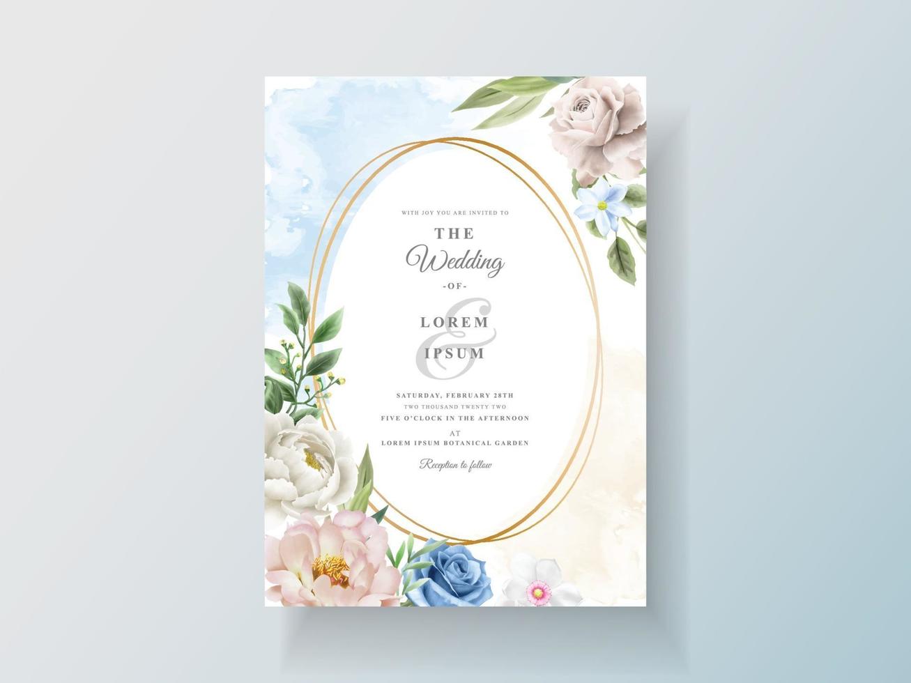 bröllopsinbjudan med vacker blommig akvarell vektor