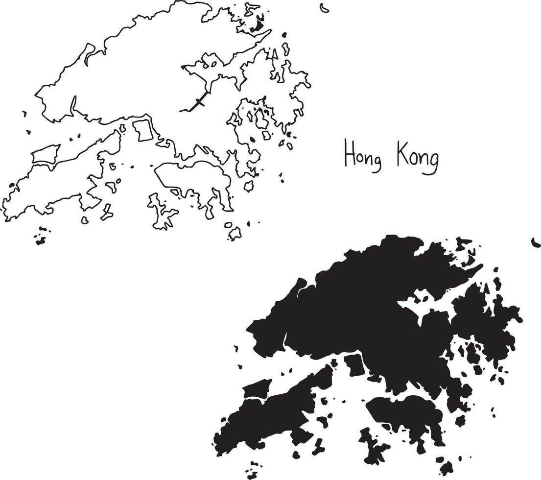 Umriss- und Silhouettenkarte von Hongkong - Vektor