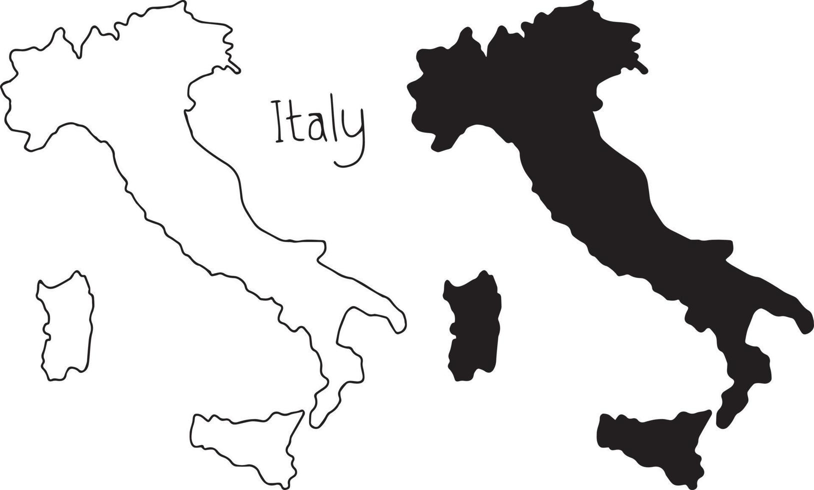 kontur och siluettkarta över Italien - vektor