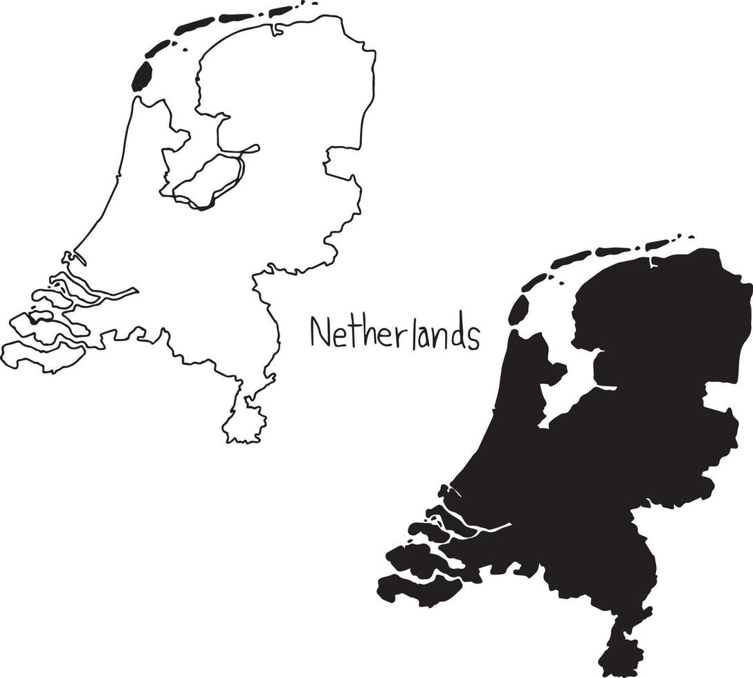 Umriss- und Silhouettenkarte der Niederlande - Vektor
