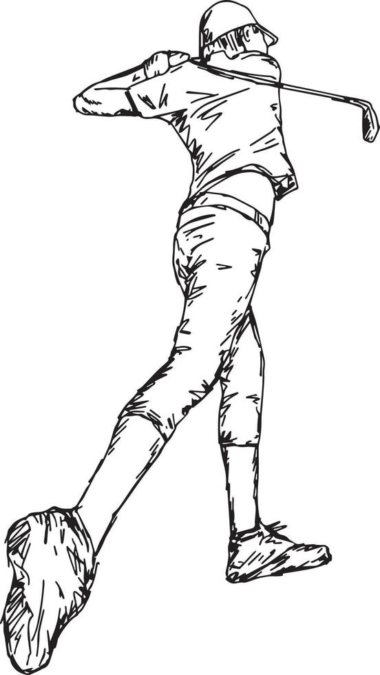 Golfspieler, der Ball schlägt - Vektorillustrationsskizze handgezeichnete vektor