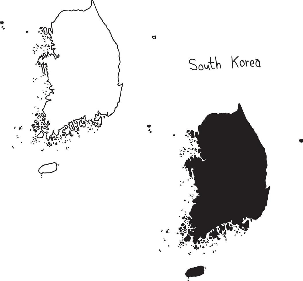 kontur och siluettkarta över Sydkorea - vektor