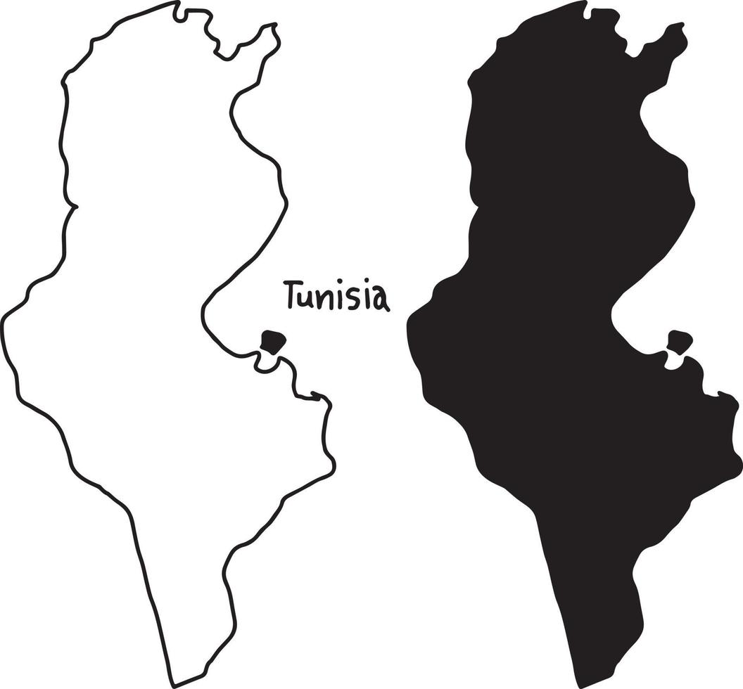 Umriss- und Silhouettenkarte von Tunesien - Vektorillustration vektor