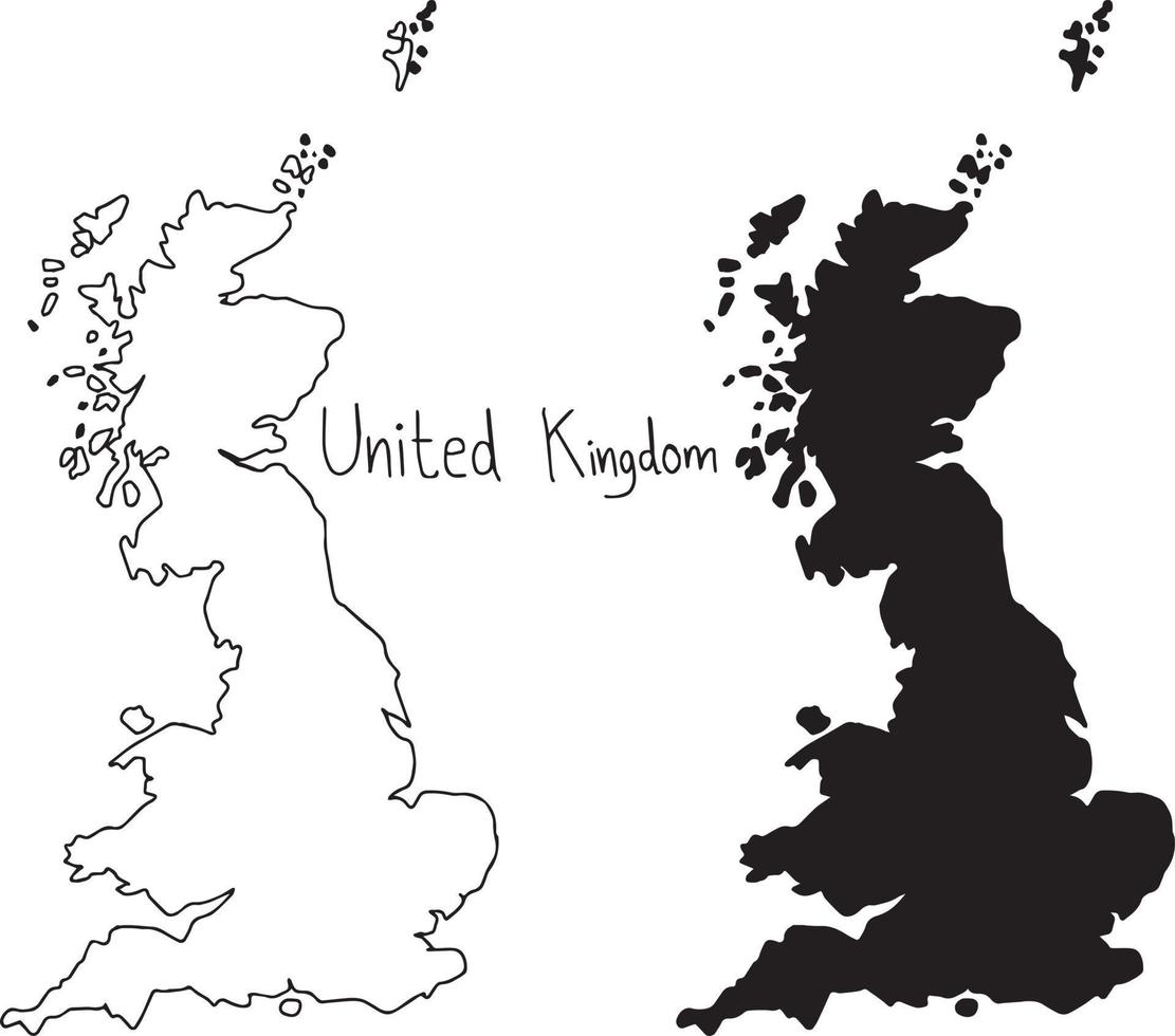 Umriss- und Silhouettenkarte von Großbritannien - Vektor