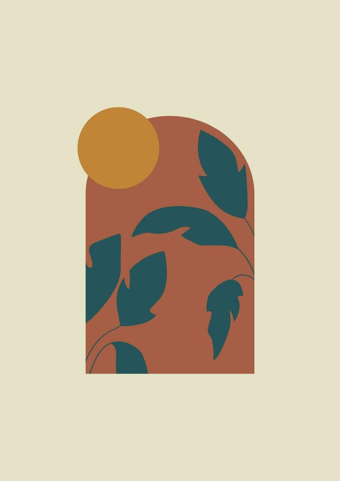 botanisk solig estetisk minimalistisk tryckbar illustration. abstrakt färgrik växter dekoration vektor