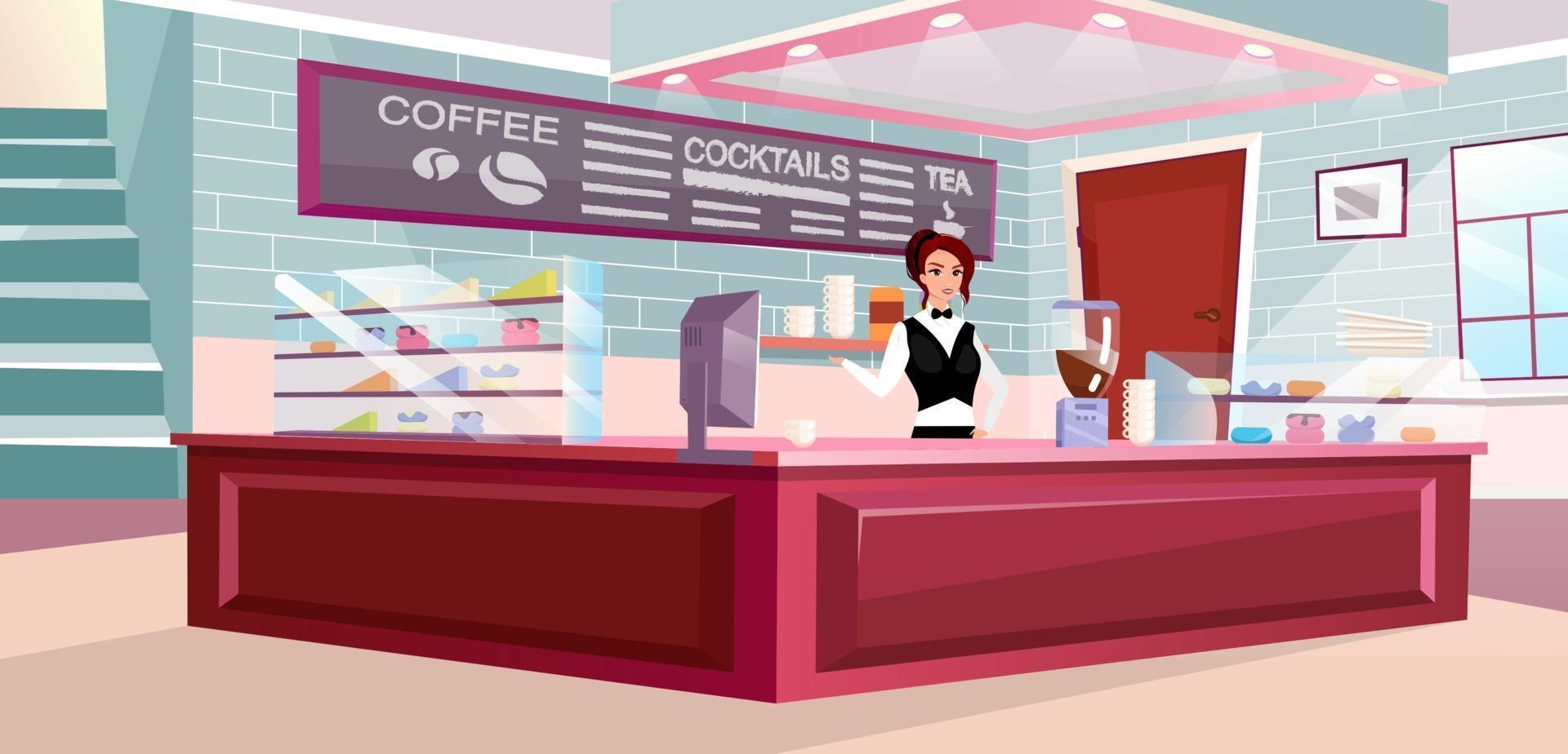 Coffee Shop Barista bei der Arbeit Lat Vector Illustration