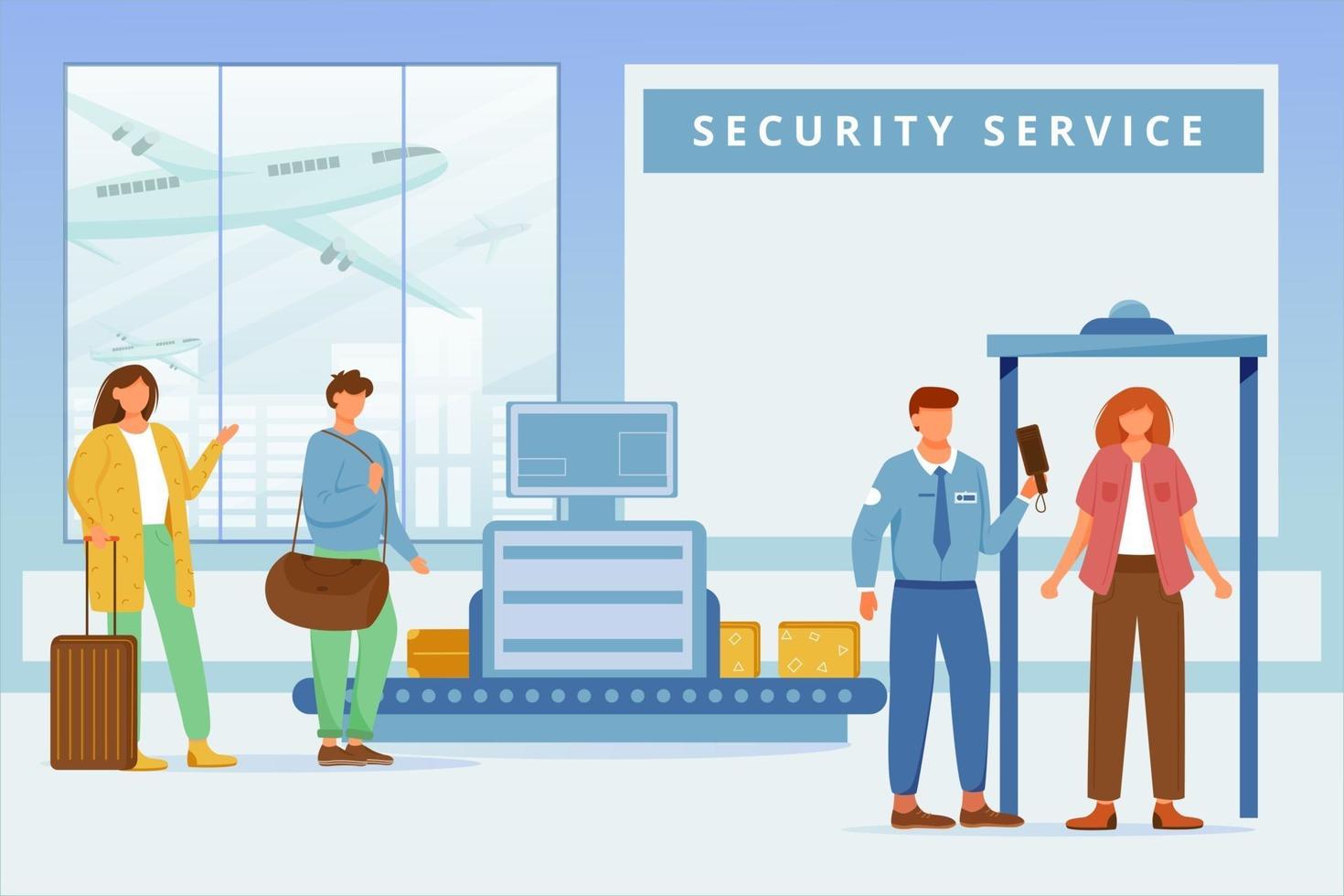 flygplats säkerhetstjänst platt vektor illustration
