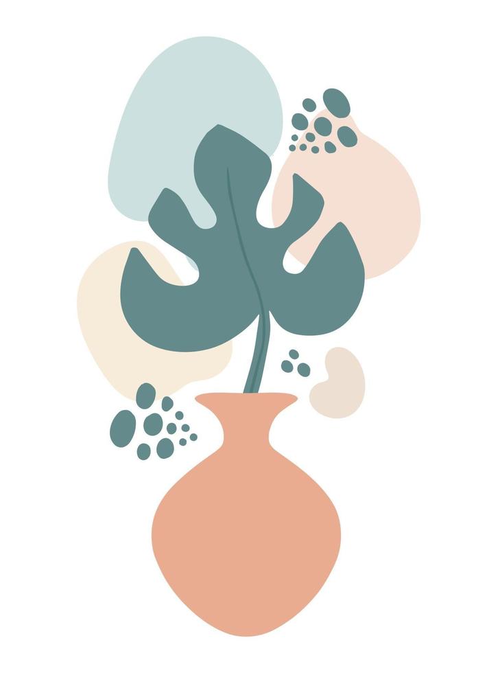 Pflanzenzweig-Silhouette in Vase mit abstrakten Formklecksen und Kritzeleien vektor