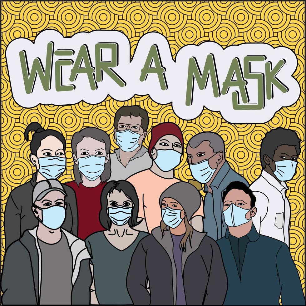 bära en mask som människor skyddar mot coronaviruspandemin vektor