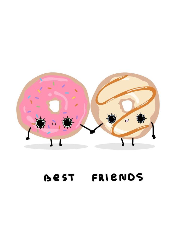 süße glasierte Donuts Mädchen beste Freunde Text Postkarte Poster Hintergrund vektor