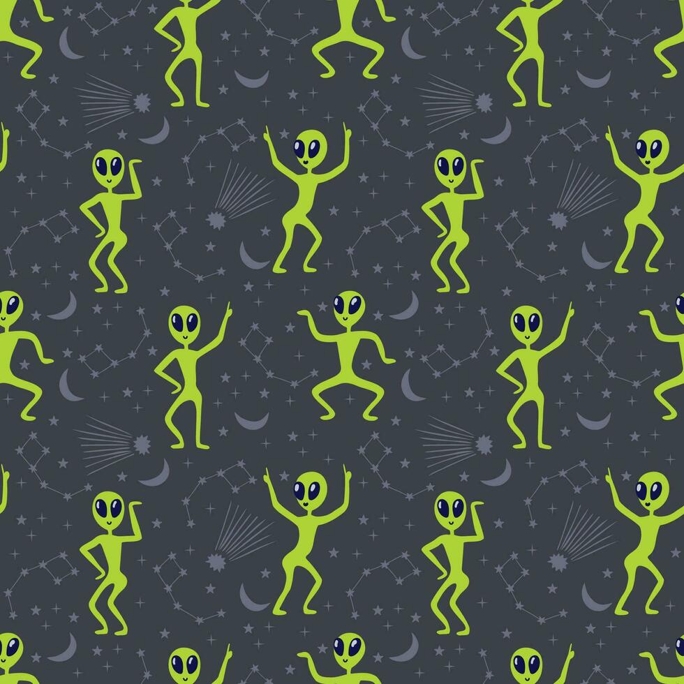 Aliens Tanzen lustig, nahtlos Muster. Vektor Illustration