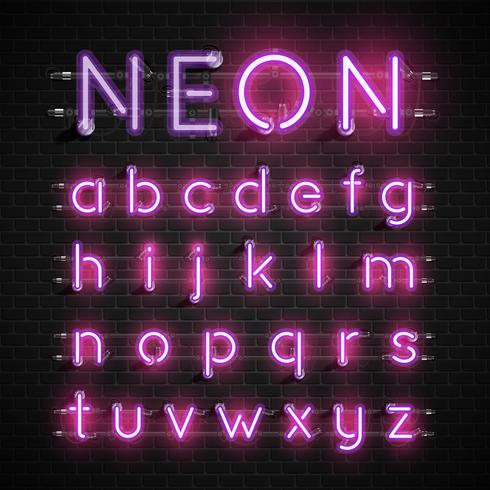 Hög detaljerad neon typsnitt set, vektor illustration