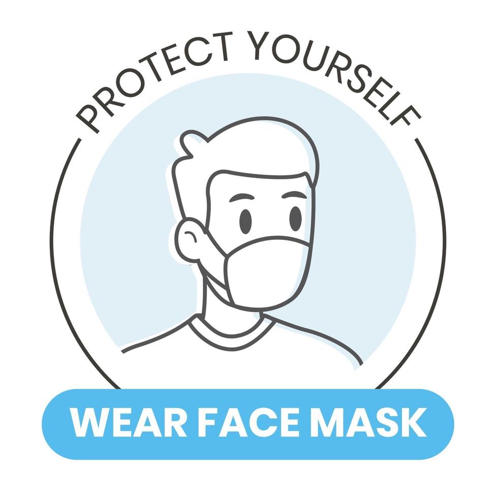 Schützen Sie sich, tragen Sie ein Gesichtsmasken-Vektorzeichen im Umrissstil vektor