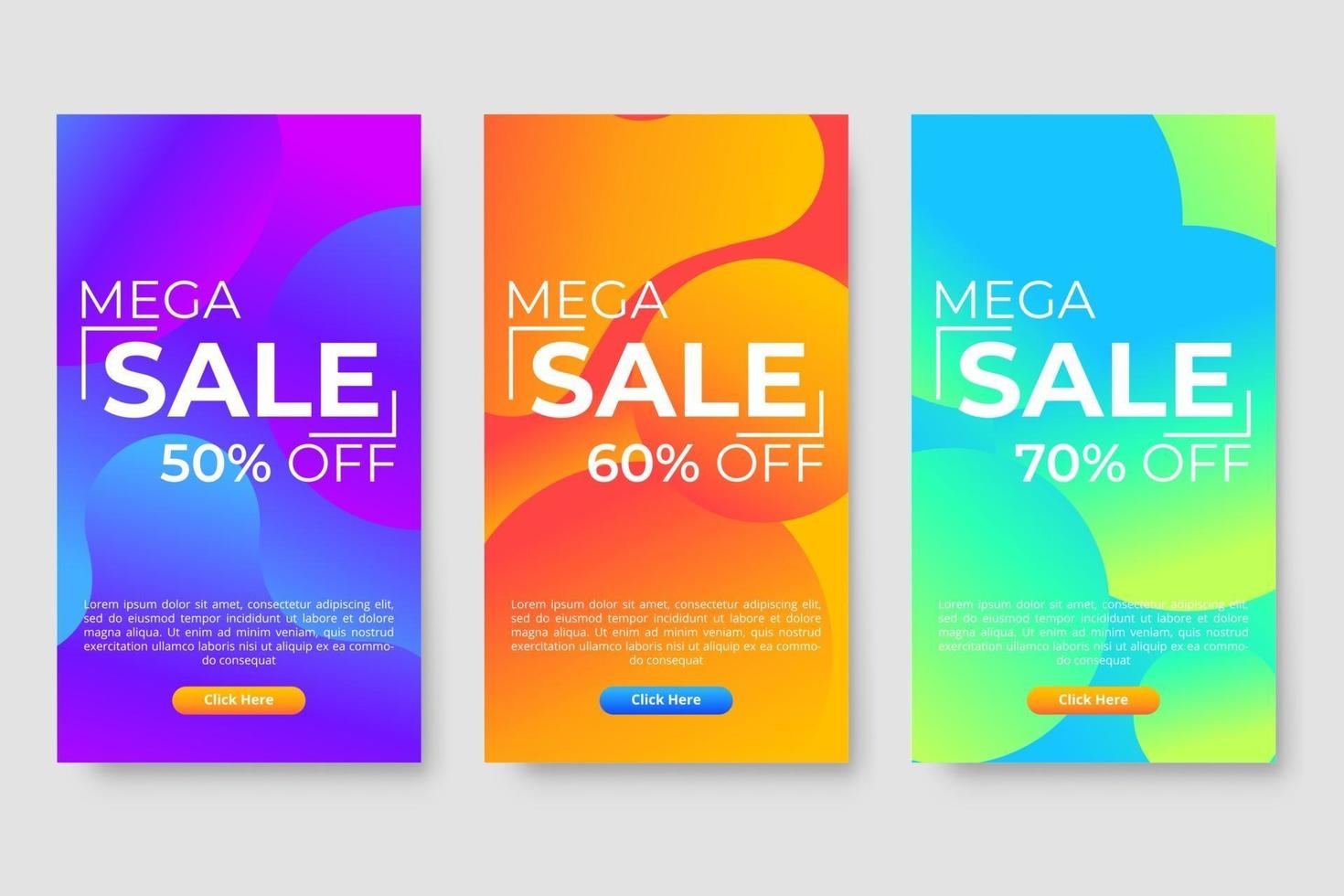 3er-Set dynamisches, modernes, flüssiges Design für Mega-Sale-Banner vektor