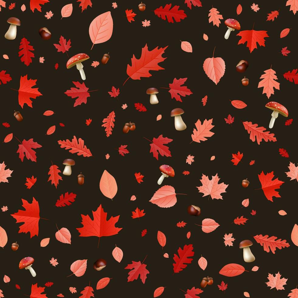Herbst nahtlos Blatt Muster retro Stil. perfekt zum Banner, Karten, und Textilien, es Eigenschaften beschwingt Rot, orange, und Gelb Blätter, Eicheln, Pilze gegen ein Blau Hintergrund fallen Jahreszeit. nicht ai vektor