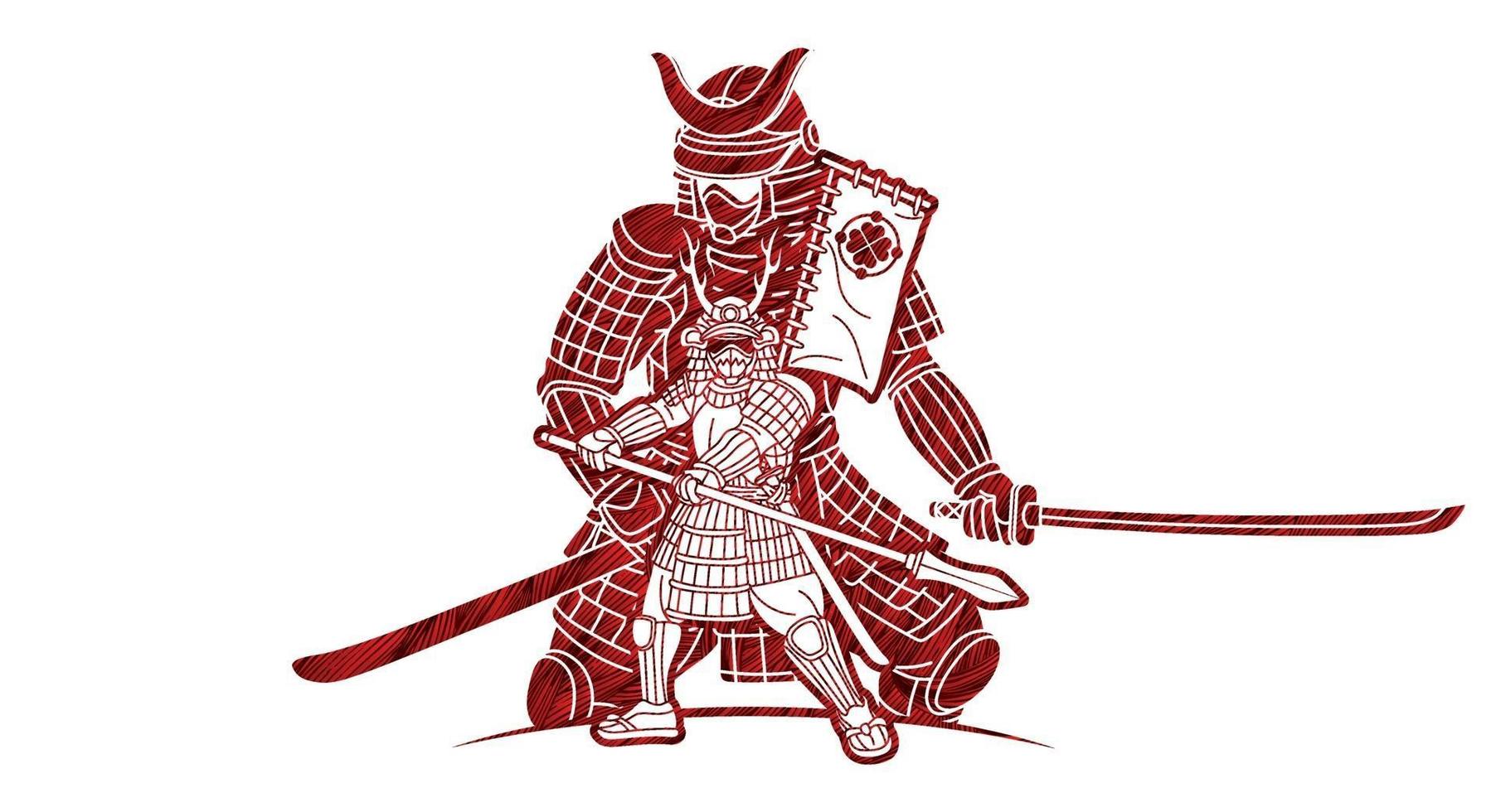 Samurai-Krieger japanischer Kämpfer Ronin mit Waffen vektor