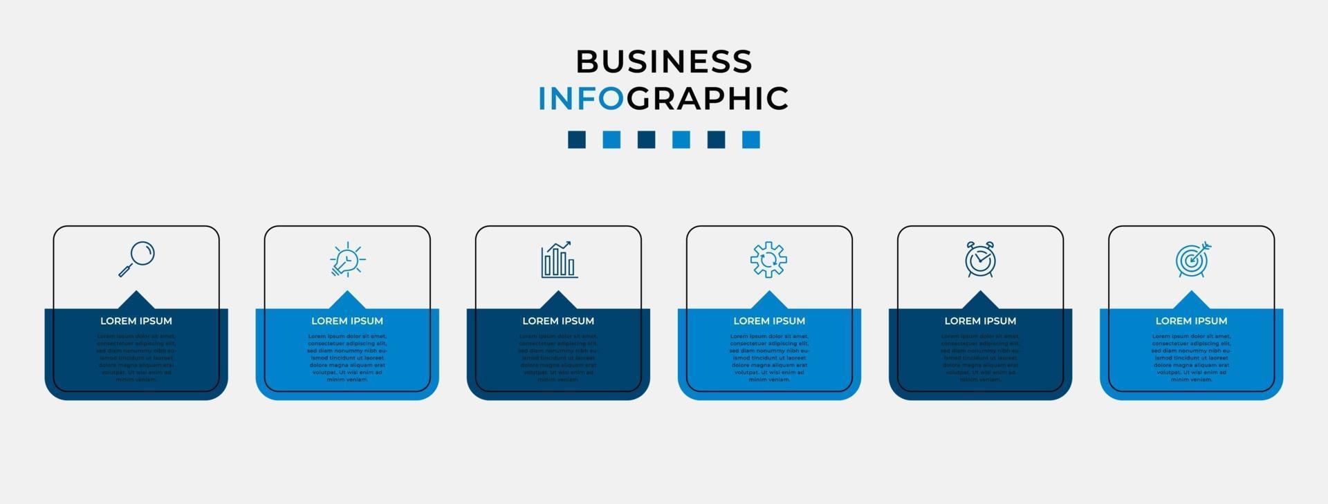 infographic design affärsmall med ikoner och 6 alternativ eller steg vektor