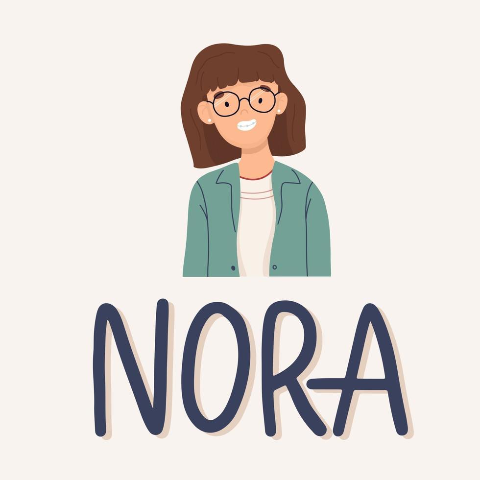 eine Lehrerin mit Brille namens Nora. Vektor-Illustration vektor