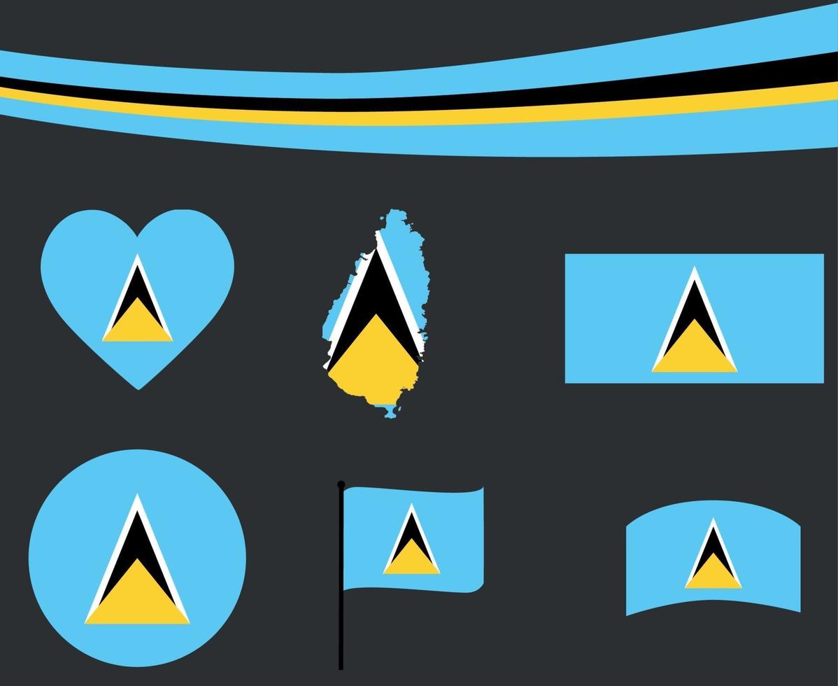 Saint Lucia Flagge Karte Band Herz Symbole Vektor-Illustration abstrakt vektor