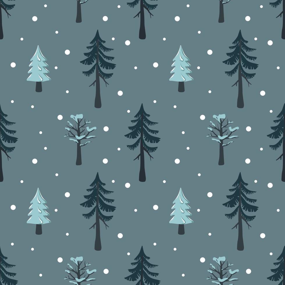 sömlöst julmönster med gran och träd i snön vektor